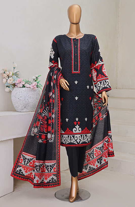 HZ Textile Digital Printed Cross Slub Unstitched 3 Piece Suit - PWC-102 - HZ25CRS - Black - Pre Winter Collection