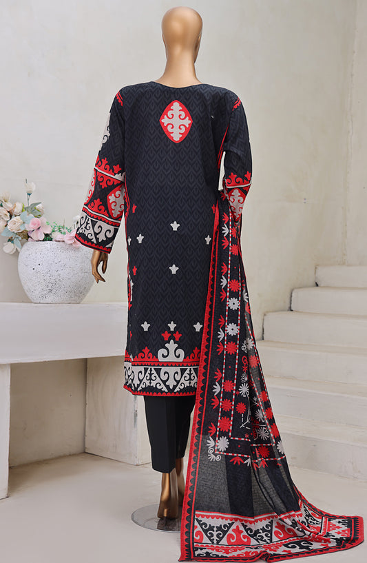 HZ Textile Digital Printed Cross Slub Unstitched 3 Piece Suit - PWC-102 - HZ25CRS - Black - Pre Winter Collection