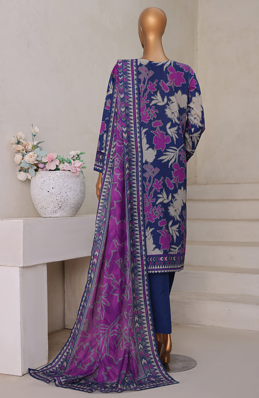 HZ Textile Digital Printed Cross Slub Unstitched 3 Piece Suit - PWC-103 - HZ25CRS - Blue - Pre Winter Collection