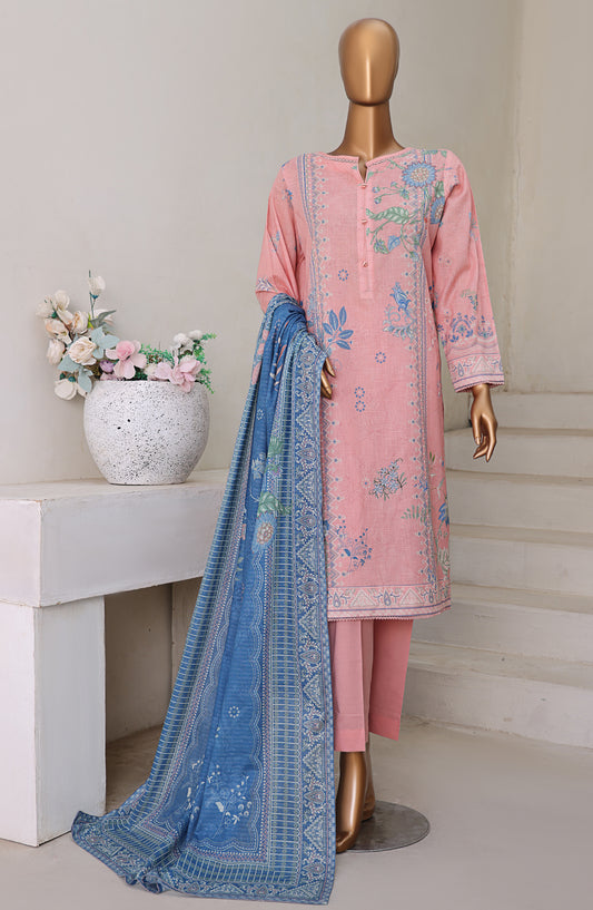 HZ Textile Digital Printed Cross Slub Unstitched 3 Piece Suit - PWC-104 - HZ25CRS - Pink - Pre Winter Collection