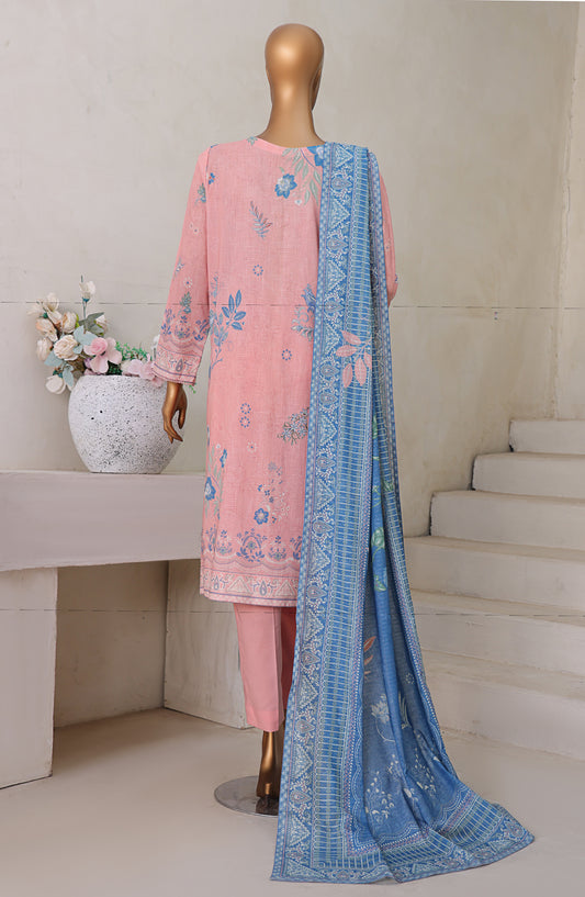 HZ Textile Digital Printed Cross Slub Unstitched 3 Piece Suit - PWC-104 - HZ25CRS - Pink - Pre Winter Collection