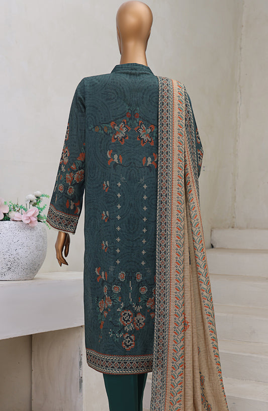HZ Textile Digital Printed Cross Slub Unstitched 3 Piece Suit - PWC-107 - HZ25CRS - Green - Pre Winter Collection