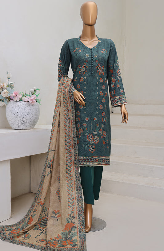 HZ Textile Digital Printed Cross Slub Unstitched 3 Piece Suit - PWC-107 - HZ25CRS - Green - Pre Winter Collection