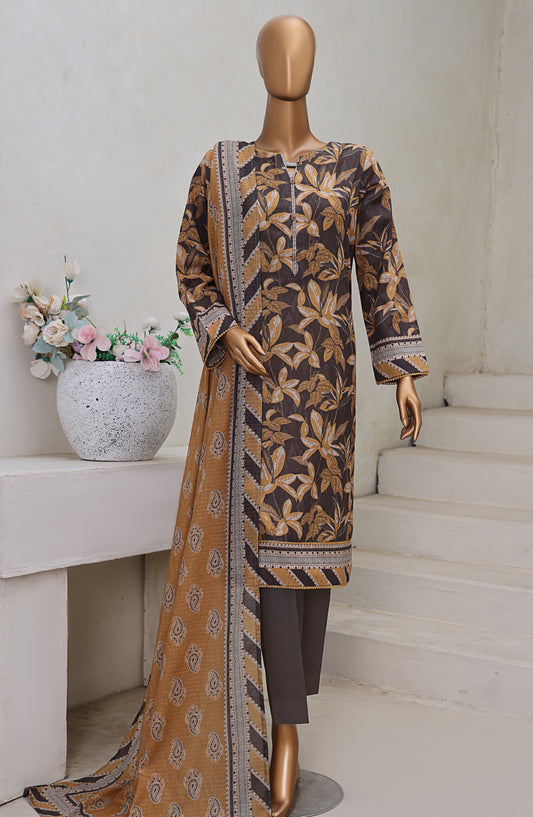 HZ Textile Digital Printed Cross Slub Unstitched 3 Piece Suit - PWC-108 - HZ25CRS - Brown - Pre Winter Collection