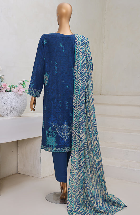HZ Textile Digital Printed Cross Slub Unstitched 3 Piece Suit - PWC-109 - HZ25CRS - Blue - Pre Winter Collection