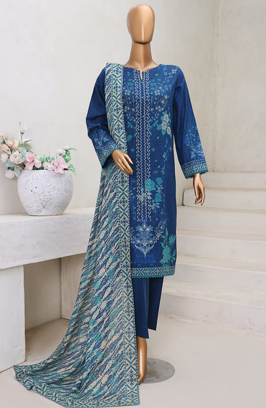 HZ Textile Digital Printed Cross Slub Unstitched 3 Piece Suit - PWC-109 - HZ25CRS - Blue - Pre Winter Collection