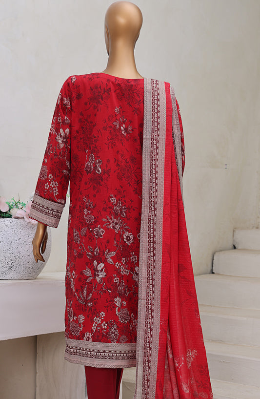 HZ Textile Digital Printed Cross Slub Unstitched 3 Piece Suit - PWC-110 - HZ25CRS - Red - Pre Winter Collection