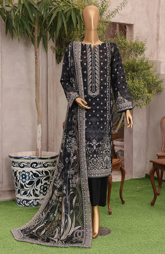 HZ Textile Magic Digital Printed Lawn Unstitched 3 Piece Suit - D-1 MPC-574 - HZ25V2MGP - Black - Summer Collection