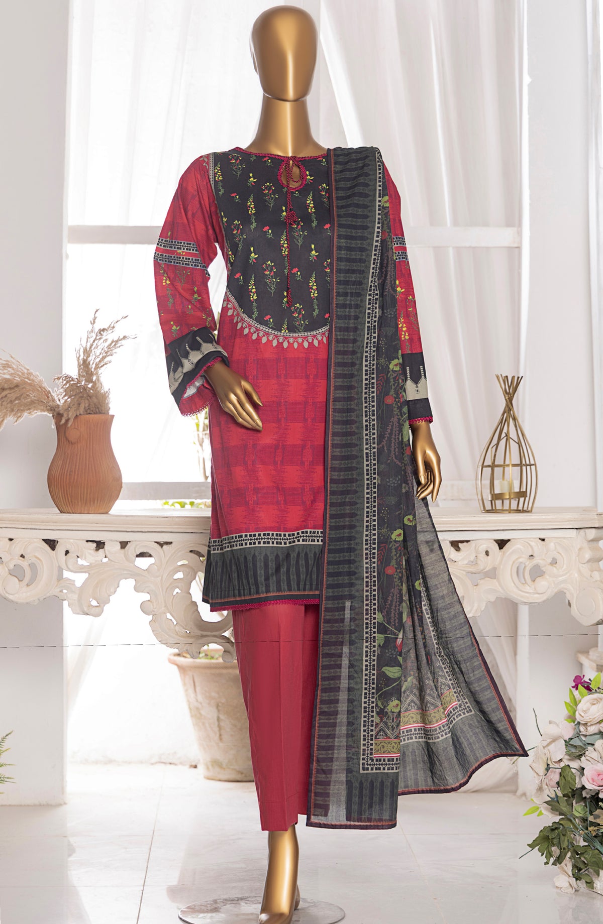 HZ Textile Magic Printed Lawn Unstitched 3 Piece Suit - MPC-573 - HZ25MGPV3 - Red - Summer Collection