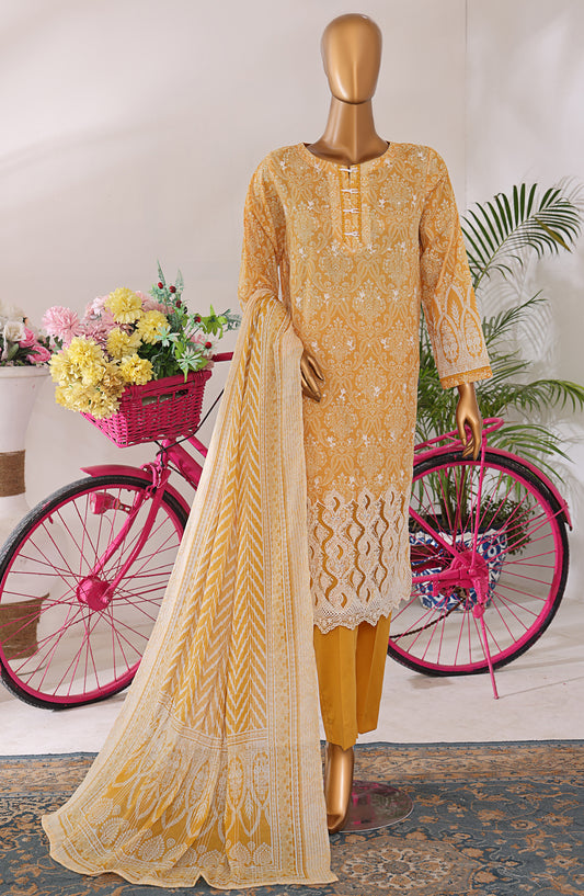 Nakshkari by HZ Textile Embroidered Lawn Unstitched 3 Piece Suit - D-07 NKE-556 - HZ25NKSH - Mustard - Summer Collection