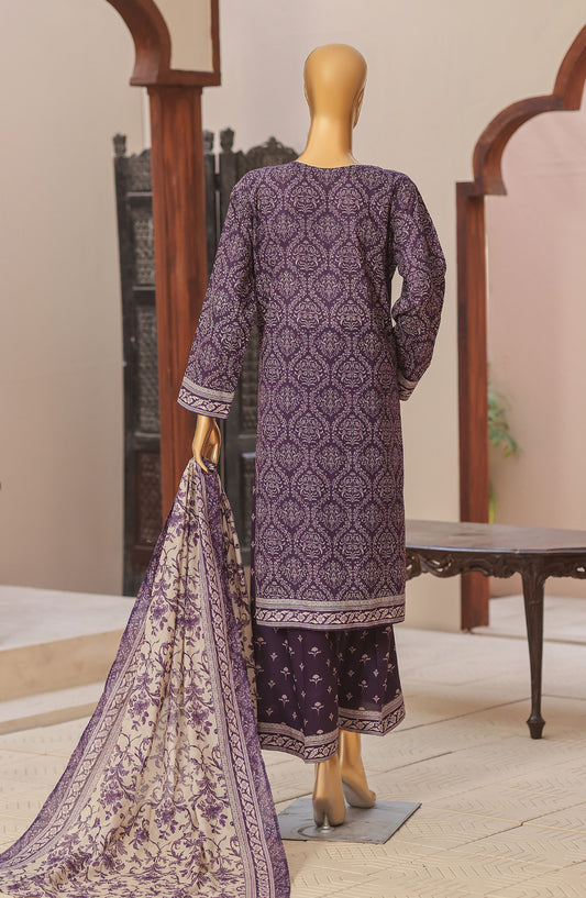 HZ Textile Premium Embroidered Lawn Unstitched 3 Piece Suit - Design-05 - HZ26DWR - Purple - Summer Collection