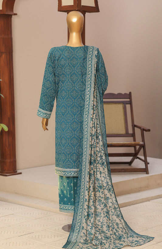 HZ Textile Premium Embroidered Lawn Unstitched 3 Piece Suit - Design-04 - HZ26DWR - Teal - Summer Collection