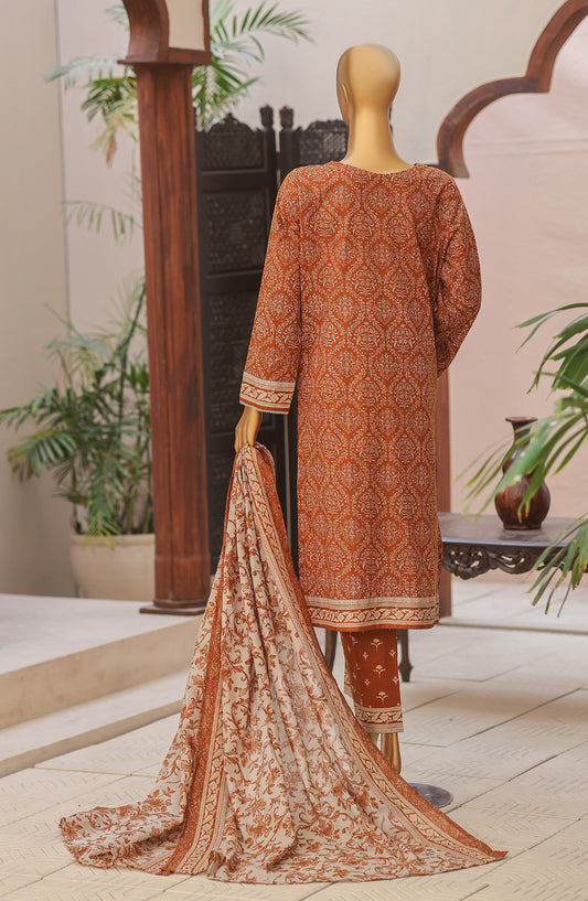 HZ Textile Premium Embroidered Lawn Unstitched 3 Piece Suit - Design-01 - HZ26DWR - Brown - Summer Collection