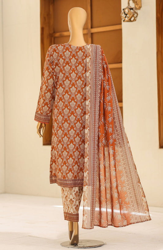 HZ Textile Premium Embroidered Lawn Unstitched 3 Piece Suit - D-04 - HZ26PRD - Rust - Daily Wear Collection