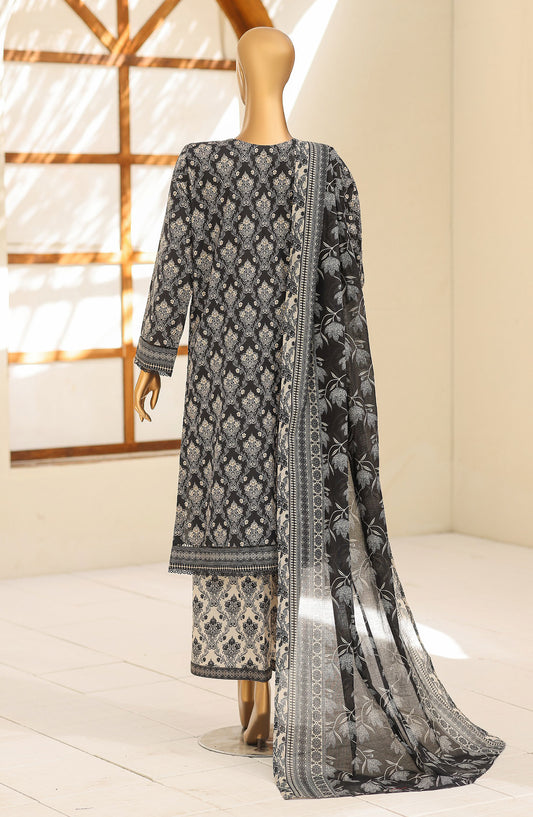HZ Textile Premium Embroidered Lawn Unstitched 3 Piece Suit - D-03 - HZ26PRD - Black - Daily Wear Collection