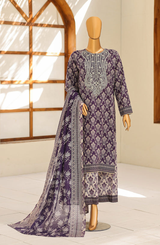 HZ Textile Premium Embroidered Lawn Unstitched 3 Piece Suit - D-02 - HZ26PRD - Purple - Daily Wear Collection