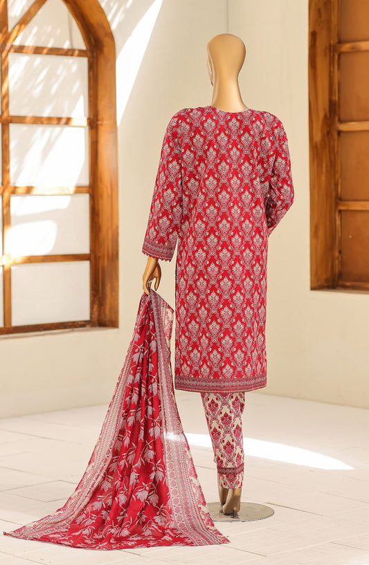 HZ Textile Premium Embroidered Lawn Unstitched 3 Piece Suit - D-01 - HZ26PRD - Red - Daily Wear Collection