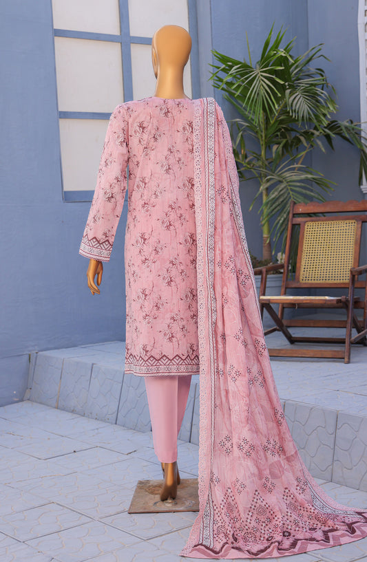 HZ Textile Premium Embroidered Lawn Unstitched 3 Piece Suit - Design-12 - HZ26PMN - Pink - Summer Collection