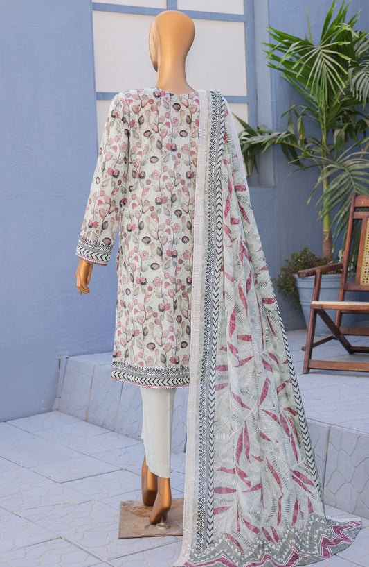 HZ Textile Premium Embroidered Lawn Unstitched 3 Piece Suit - Design-11 - HZ26PMN - White - Summer Collection