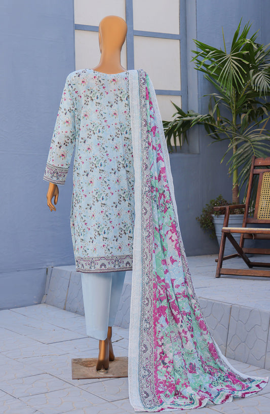 HZ Textile Premium Embroidered Lawn Unstitched 3 Piece Suit - Design-09 - HZ26PMN - Blue - Summer Collection