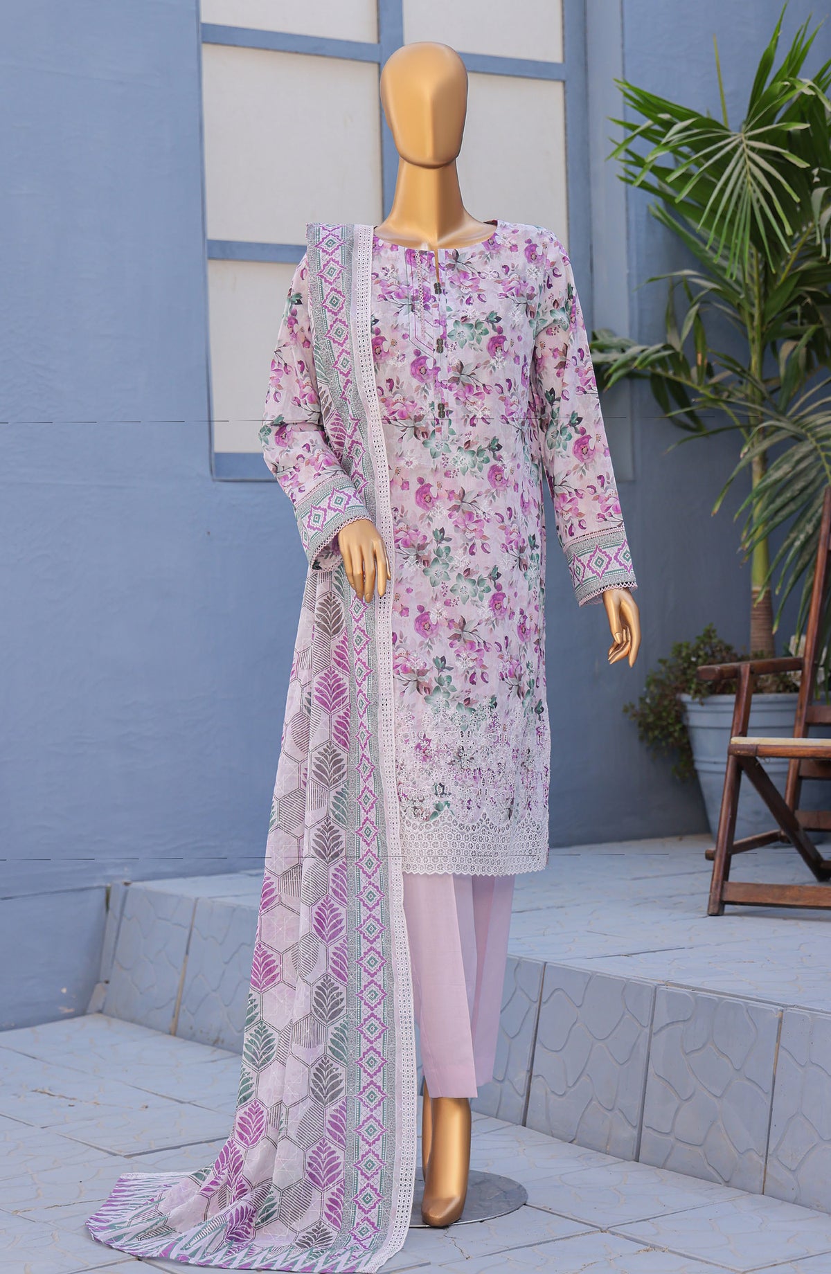 HZ Textile Premium Embroidered Lawn Unstitched 3 Piece Suit - Design-08 - HZ26PMN - Purple - Summer Collection
