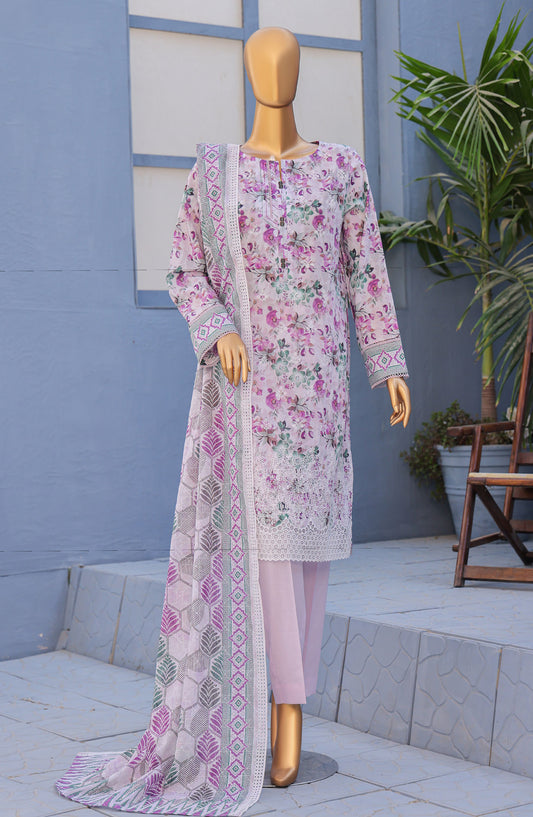 HZ Textile Premium Embroidered Lawn Unstitched 3 Piece Suit - Design-08 - HZ26PMN - Purple - Summer Collection