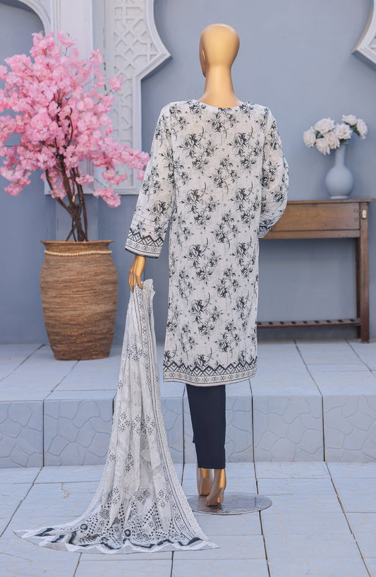 HZ Textile Premium Embroidered Lawn Unstitched 3 Piece Suit - Design-07 - HZ26PMN - White - Summer Collection