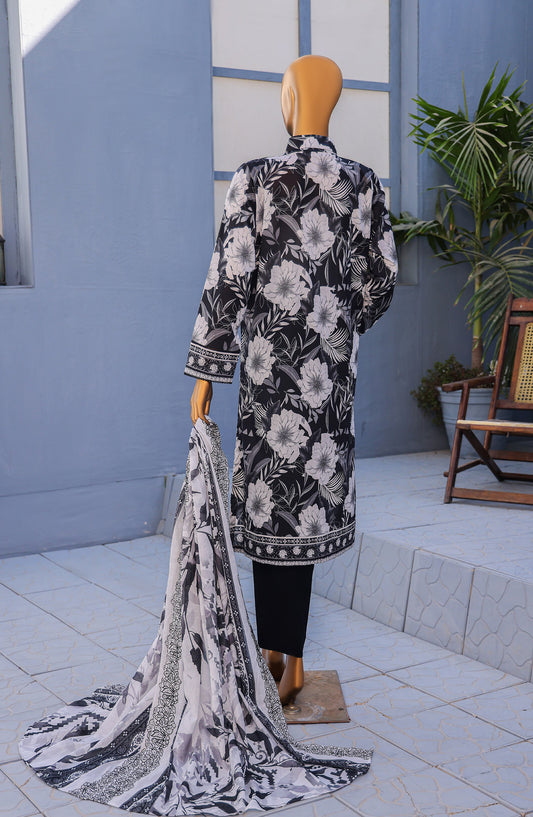 HZ Textile Premium Embroidered Lawn Unstitched 3 Piece Suit - Design-05 - HZ26PMN - Black - Summer Collection