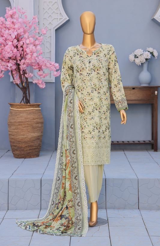 HZ Textile Premium Embroidered Lawn Unstitched 3 Piece Suit - Design-04 - HZ26PMN - Lemon - Summer Collection