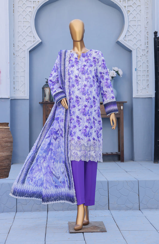 HZ Textile Premium Embroidered Lawn Unstitched 3 Piece Suit - Design-02 - HZ26PMN - Blue - Summer Collection