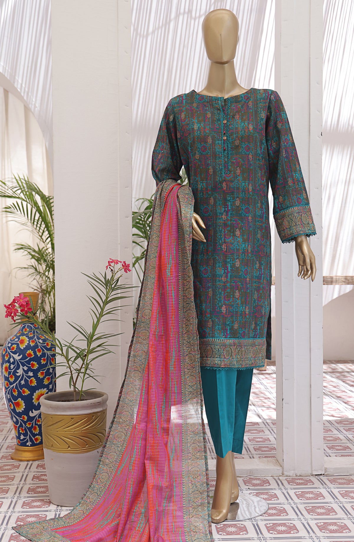 HZ Textile Digital Printed Premium Jacquard Lawn Unstitched 3 Piece Suit - Design-09 - HZ26PJR - Blue - Summer Collection