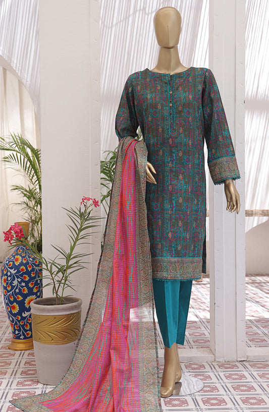 HZ Textile Digital Printed Premium Jacquard Lawn Unstitched 3 Piece Suit - Design-09 - HZ26PJR - Blue - Summer Collection