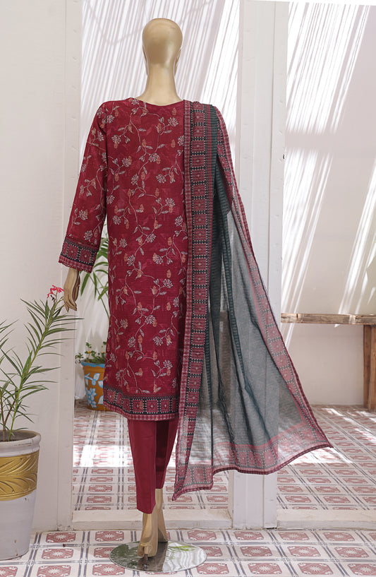 HZ Textile Digital Printed Premium Jacquard Lawn Unstitched 3 Piece Suit - Design-07 - HZ26PJR - Red - Summer Collection