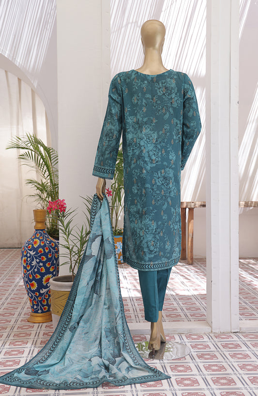 HZ Textile Digital Printed Premium Jacquard Lawn Unstitched 3 Piece Suit - Design-05 - HZ26PJR - Teal - Summer Collection