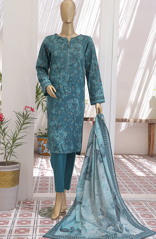 HZ Textile Digital Printed Premium Jacquard Lawn Unstitched 3 Piece Suit - Design-05 - HZ26PJR - Teal - Summer Collection