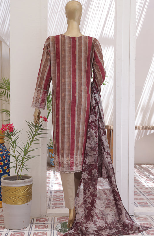 HZ Textile Digital Printed Premium Jacquard Lawn Unstitched 3 Piece Suit - Design-04 - HZ26PJR - Pink - Summer Collection