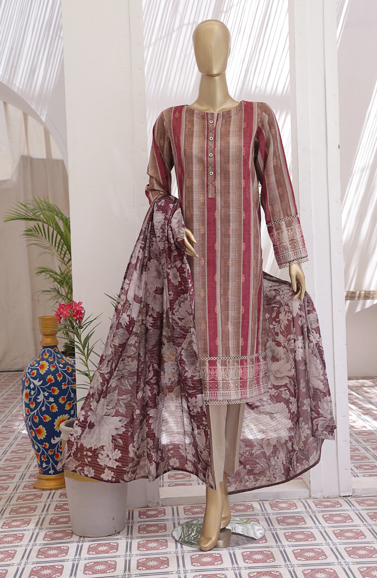 HZ Textile Digital Printed Premium Jacquard Lawn Unstitched 3 Piece Suit - Design-04 - HZ26PJR - Pink - Summer Collection