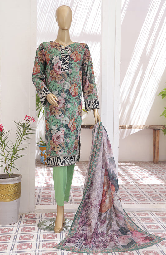 HZ Textile Digital Printed Premium Jacquard Lawn Unstitched 3 Piece Suit - Design-03 - HZ26PJR - Green - Summer Collection