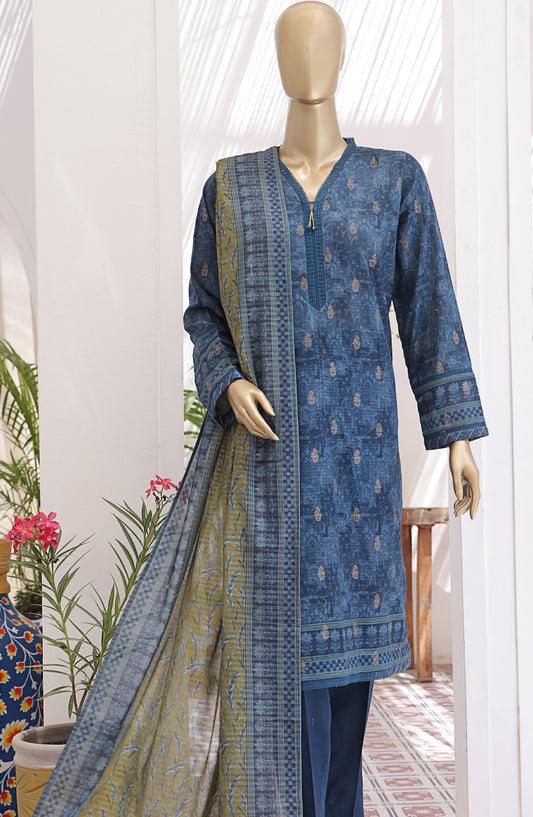 HZ Textile Digital Printed Premium Jacquard Lawn Unstitched 3 Piece Suit - Design-02 - HZ26PJR - Blue - Summer Collection