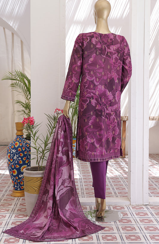 HZ Textile Digital Printed Premium Jacquard Lawn Unstitched 3 Piece Suit - Design-01 - HZ26PJR - Purple - Summer Collection