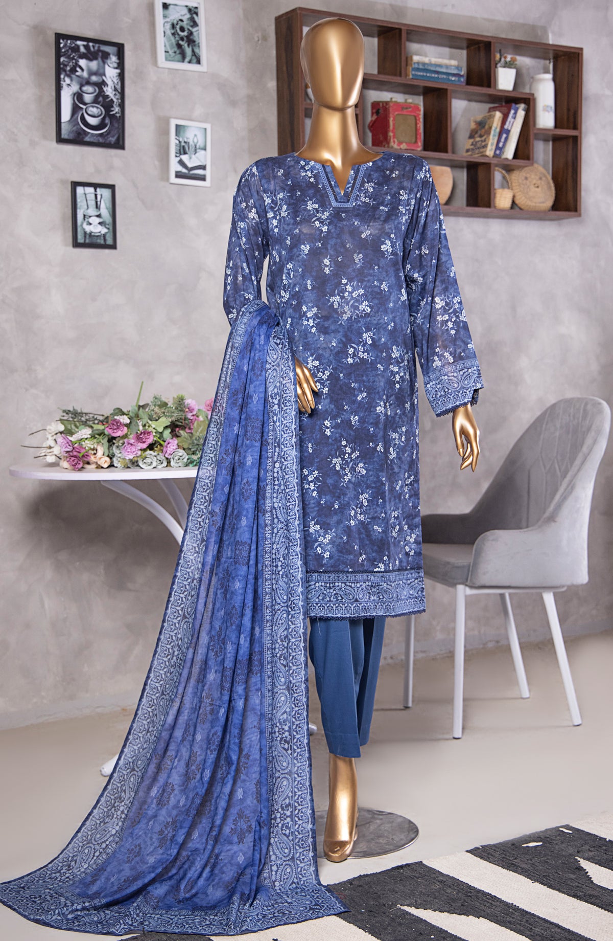 HZ Textile Platinum Digital Printed Lawn Unstitched 3 Piece Suit - PPC-405 - HZ25PLTDP - Blue - Summer Collection