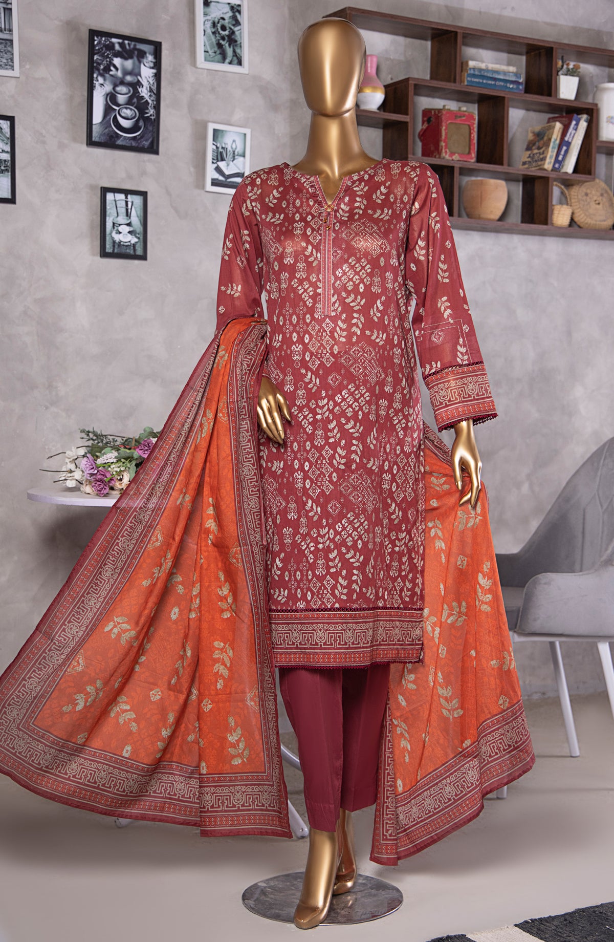HZ Textile Platinum Digital Printed Lawn Unstitched 3 Piece Suit - PPC-403 - HZ25PLTDP - Red - Summer Collection