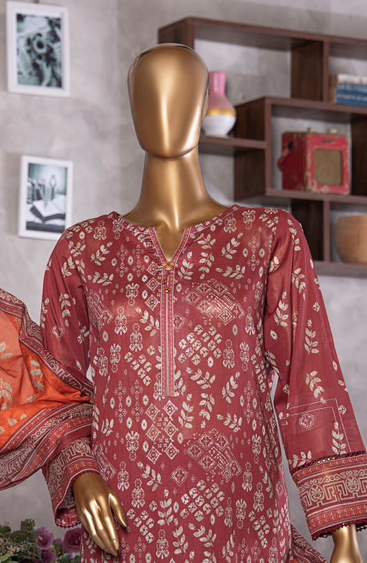 HZ Textile Platinum Digital Printed Lawn Unstitched 3 Piece Suit - PPC-403 - HZ25PLTDP - Red - Summer Collection