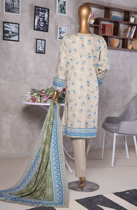HZ Textile Platinum Digital Printed Lawn Unstitched 3 Piece Suit - PPC-406 - HZ25PLTDP - Beige - Summer Collection