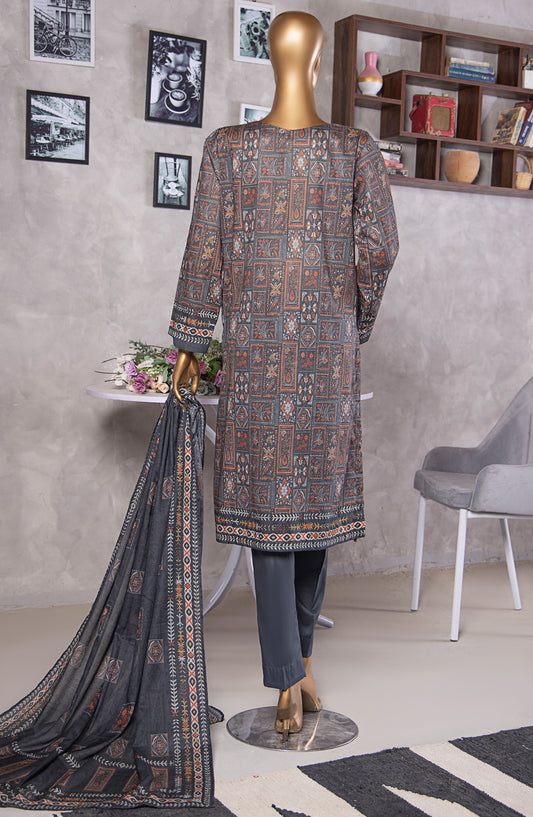 HZ Textile Platinum Digital Printed Lawn Unstitched 3 Piece Suit - PPC-408 - HZ25PLTDP - Grey - Summer Collection