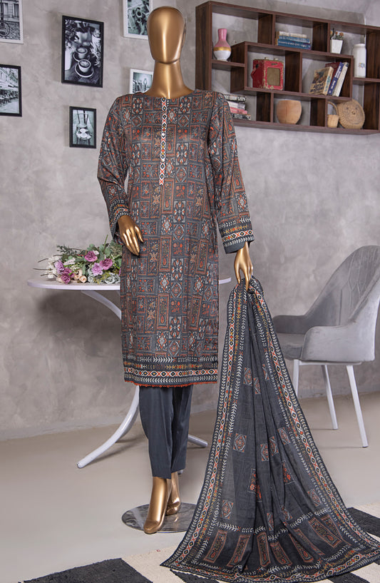 HZ Textile Platinum Digital Printed Lawn Unstitched 3 Piece Suit - PPC-408 - HZ25PLTDP - Grey - Summer Collection