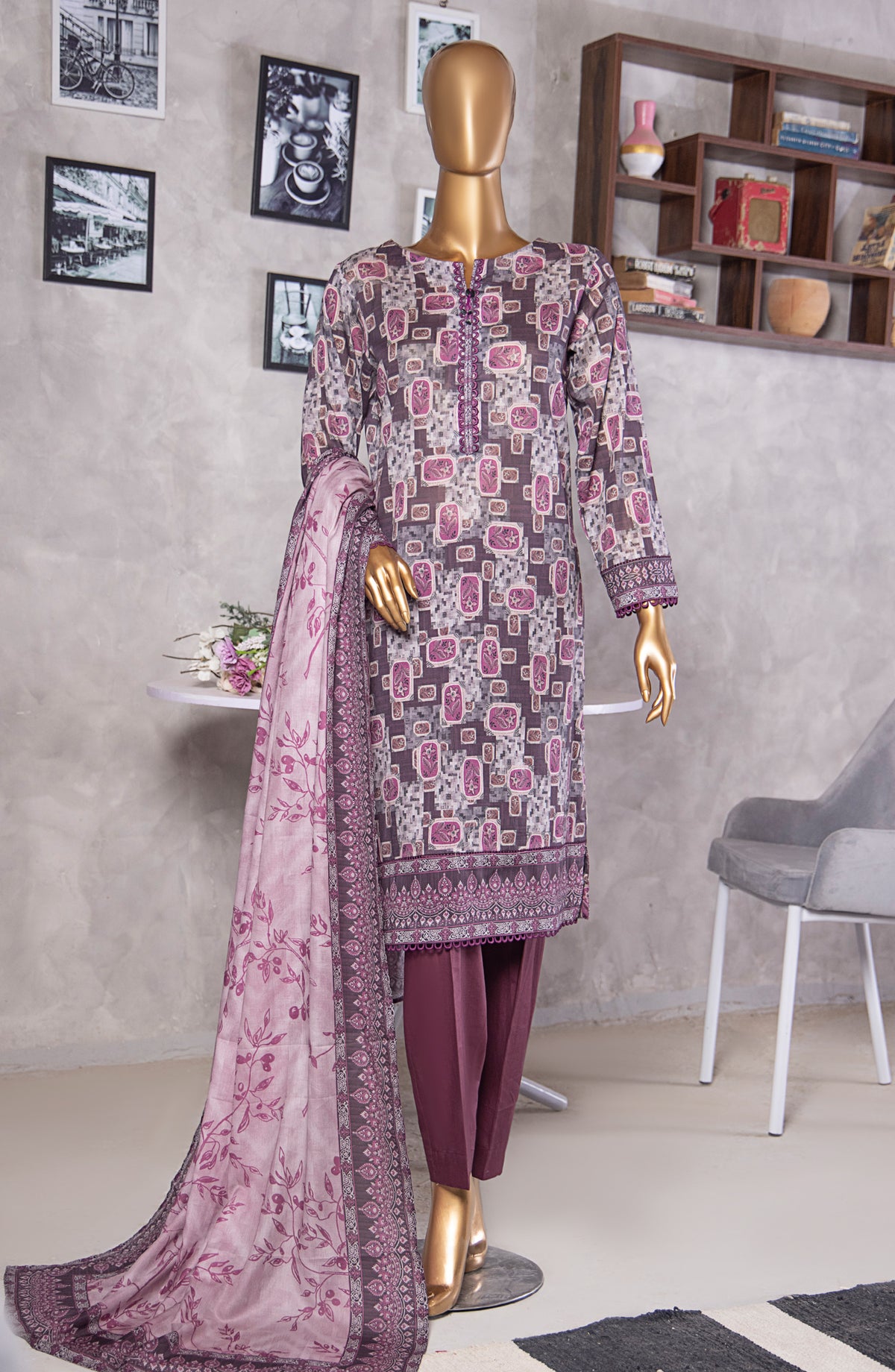 HZ Textile Platinum Digital Printed Lawn Unstitched 3 Piece Suit - PPC-401 - HZ25PLTDP - Pink - Summer Collection