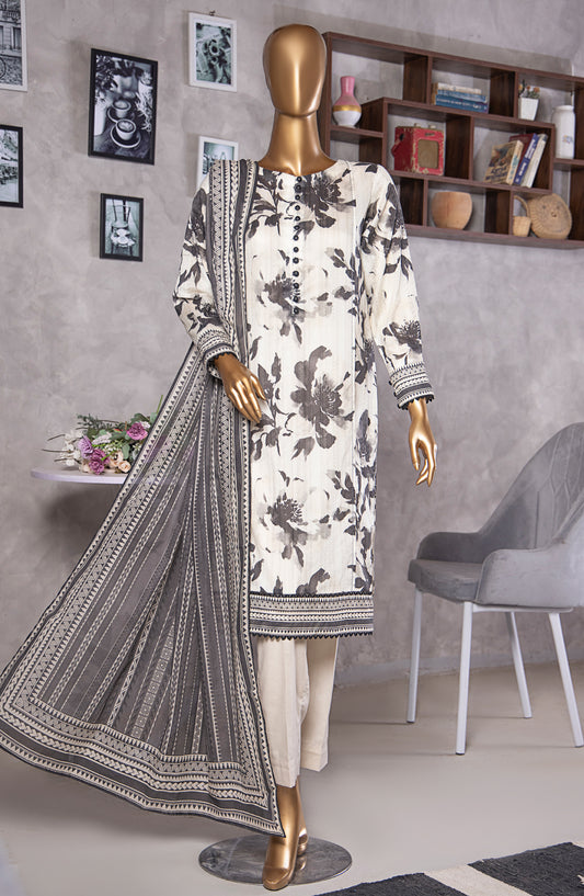 HZ Textile Platinum Digital Printed Lawn Unstitched 3 Piece Suit - PPC-404 - HZ25PLTDP - White - Summer Collection