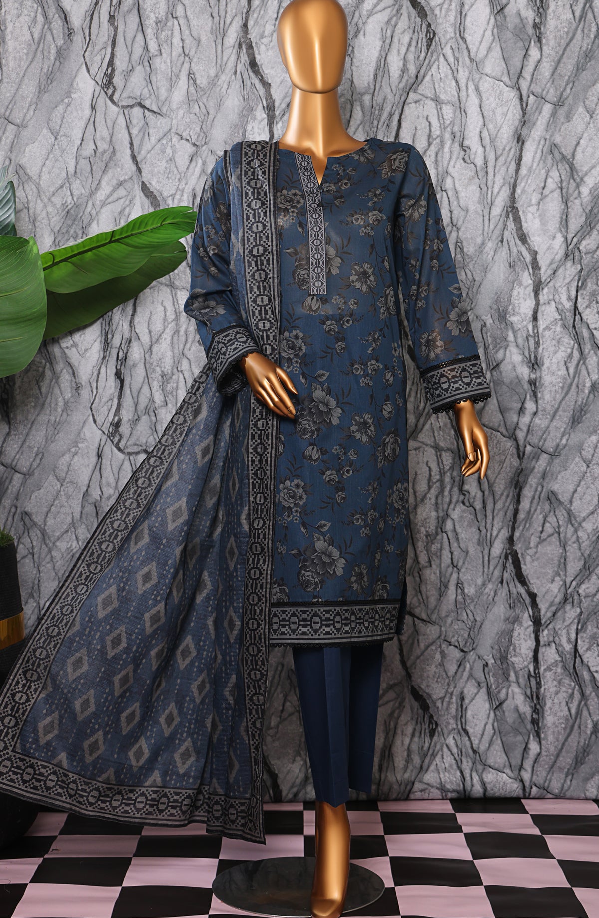 HZ Textile Platinum Printed Lawn Unstitched 3 Piece Suit - PPC-409 - HZ25DPPLT - Blue - Summer Collection
