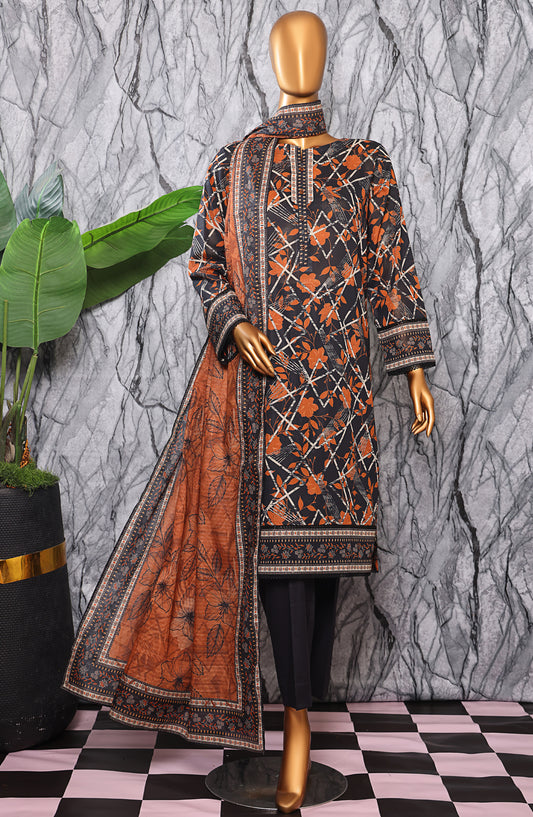 HZ Textile Platinum Printed Lawn Unstitched 3 Piece Suit - PPC-406 - HZ25DPPLT - Black - Summer Collection